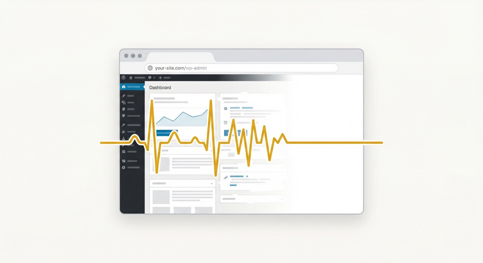 Browser window with a heartbeat line that gradually flatlines